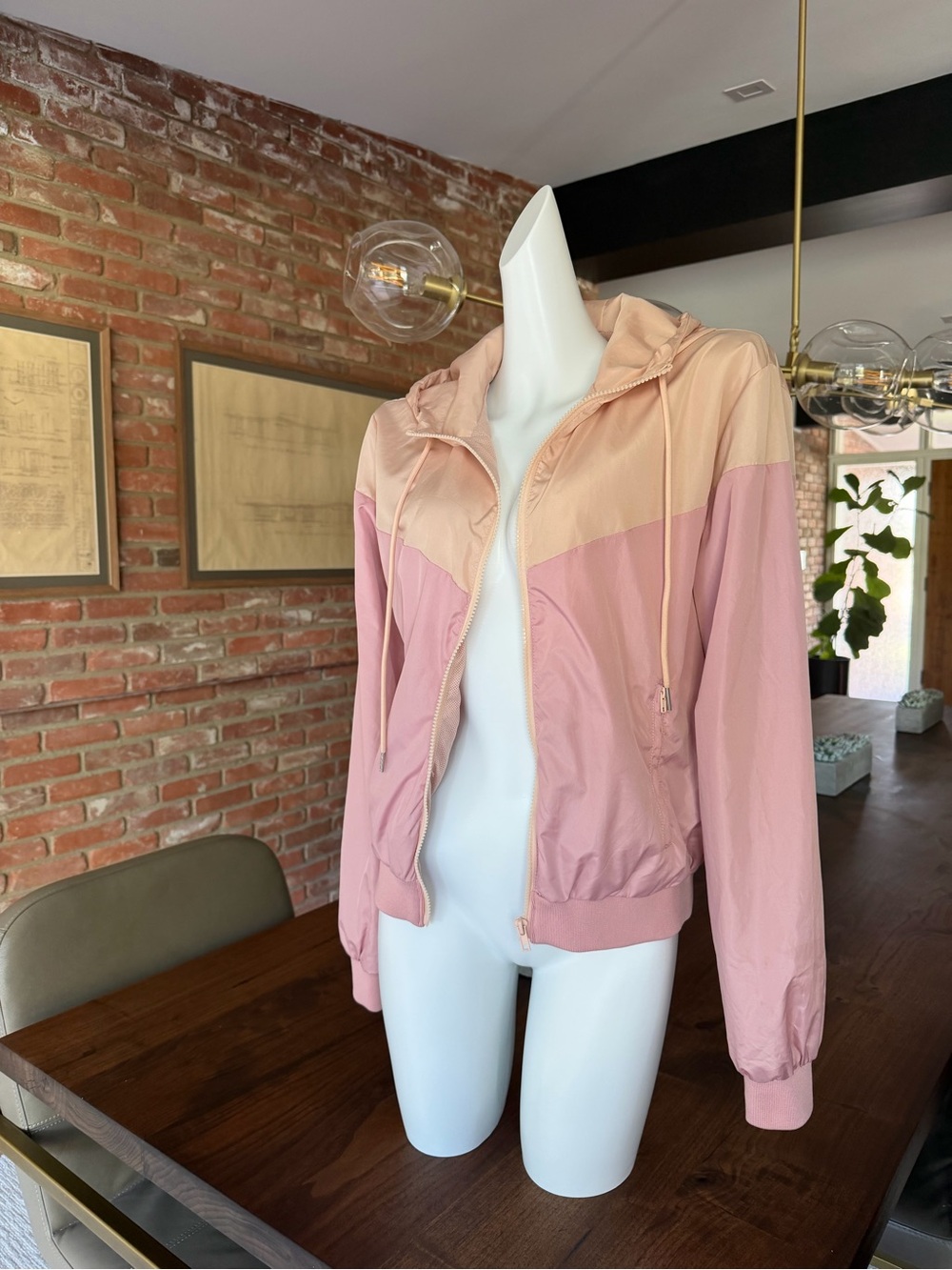 Forever 21 Peach and Dusty Pink Colorblock Bomber Jacket with Hood